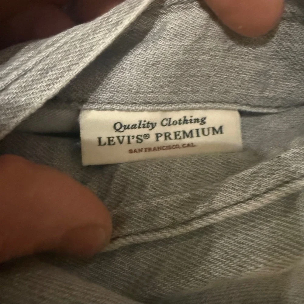 Levis Premium Mens Grey Denim Flannel Lined Trucker Jacket‎ Size L Large Grey